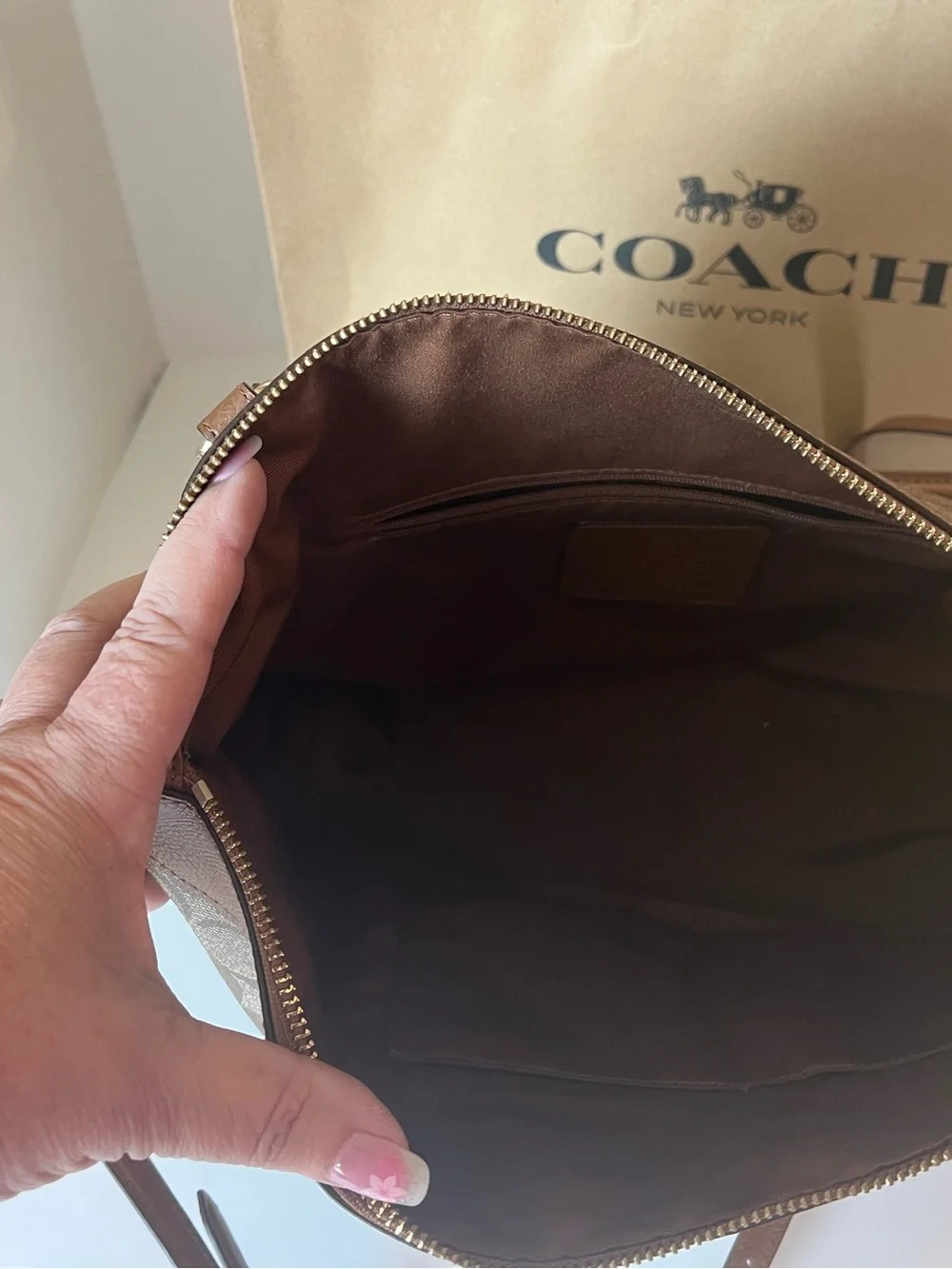 Coach Tan & Brown Signature Canvas Tote with Leather Trim